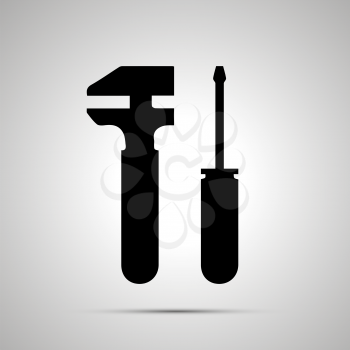 Tools silhouette, simple black settings icon with shadow