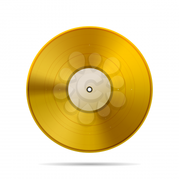 Vintage golden vinyl disc template isolated on white