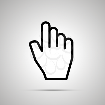 White computer cursor in hand shape, simple icon with shadow