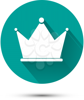 White crown icon on green background with long shadow