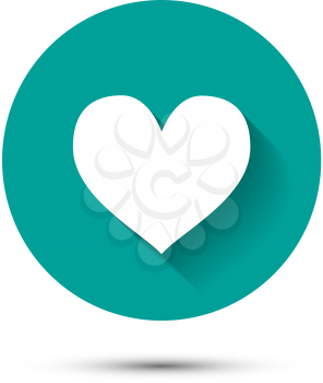 White heart icon on green background with long shadow