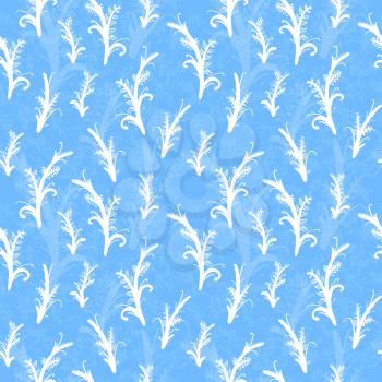 White plant silhouettes on blue, art seamless pattern