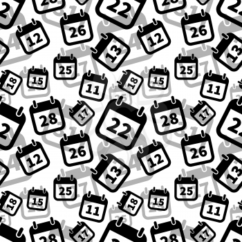 A lot of simple black calendar icons on white, seamless pattern