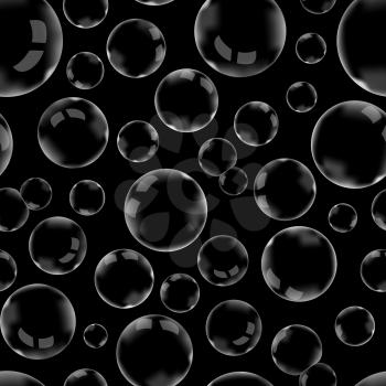 A lot of soap bubbles on dark background seamless pattern