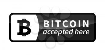 Bitcoin accepted here, black glossy badge isolated on white