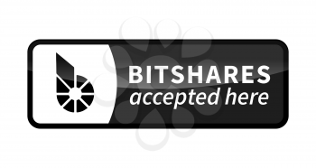 Bitshares accepted here, black glossy badge isolated on white