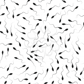 Black spermatozoids icons on white background, seamless pattern