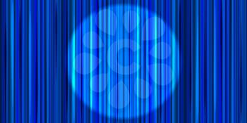 Bright blue curtain with round spotlight lighting, retro theater stage wide background