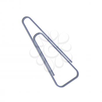 Bright metallic realistic paper clip with shadow isolated on white