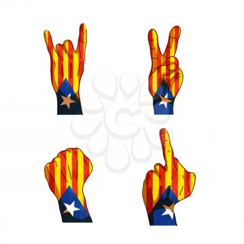 Cartoon hand signs with Catalonia flag on white