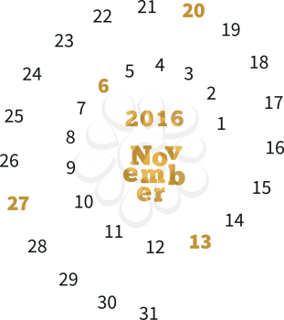 Creative calendar on November 2016 with dates on spiral