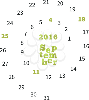 Creative calendar on September 2016 with dates on spiral