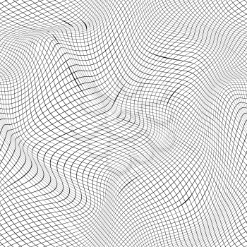 Curved space background, black grid on white seamless pattern