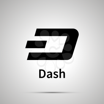 Dash cryptocurrency simple black icon with shadow