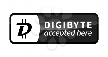 Digibyte accepted here, black glossy badge isolated on white