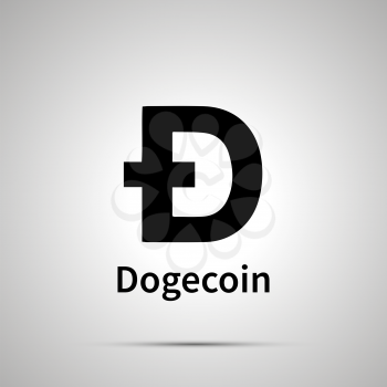 Dogecoin cryptocurrency simple black icon with shadow