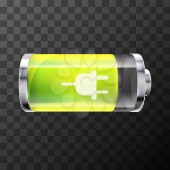 Eighty percent bright glossy battery icon with charging symbol on transparent background