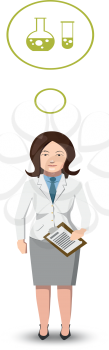 Flat cartoon character, chemist with profession icon