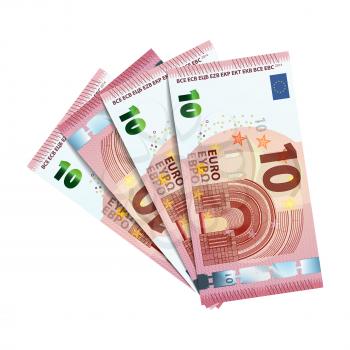 Forty euro in bundle of banknotes of 10 euro isolated on white
