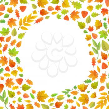 Frame made of autumn leaves in circle shape isolated on white