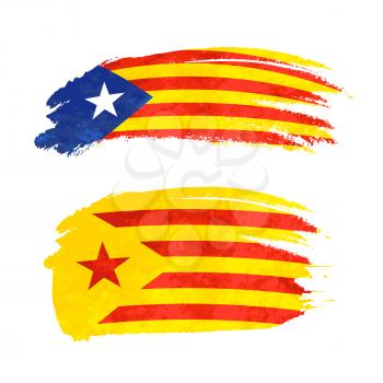 Grunge brush stroke with Catalonia national flag on white