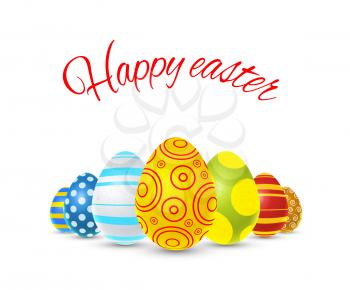 Happy easter illustration with colorful eggs isolated on white