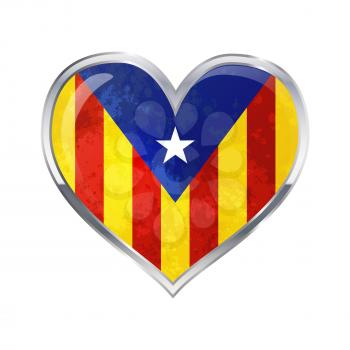 Heart shaped glossy icon with metallic border of Catalonia flag on white