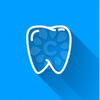 Human teeth, simple white icon with long shadow on blue background