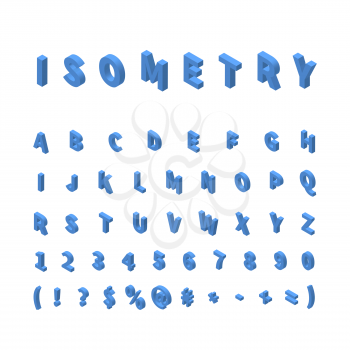 Isometric letters isolated on white. Blue isometric font. Latin alphabet in isometric view. 3D isometric letters.