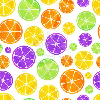 Juicy fruit slices isolated on white, seamless pattern