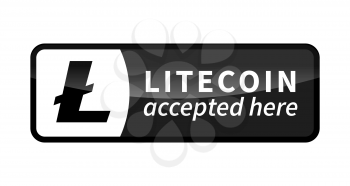 Litecoin accepted here, black glossy badge isolated on white