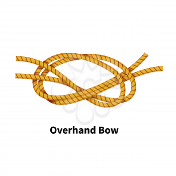 Overhand Bow sea knot. Bright colorful how-to guide isolated on white