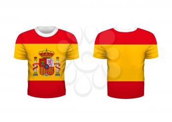 Realistic sport t-shirt with Spain flag from front and back on white