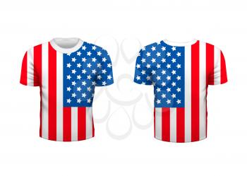 Realistic sport t-shirt with USA flag from front and back on white
