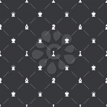 Dark seamless pattern with white chess icons for book endpaper 