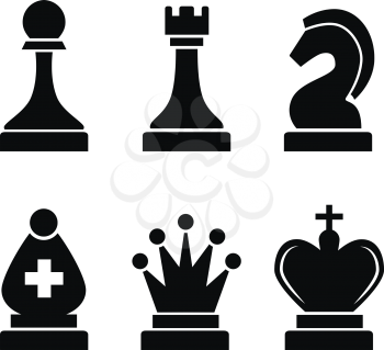 Set of black simple chess icons isolated on white