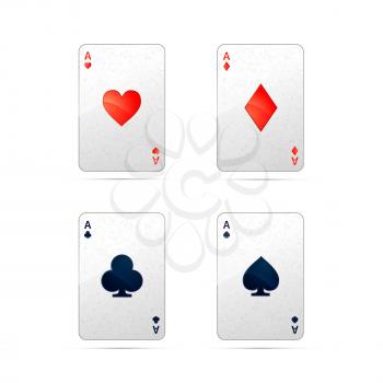Set of four aces playing cards isolated on white