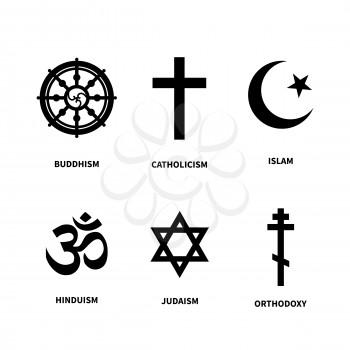 Set of main symbols of most common religions isolated on white