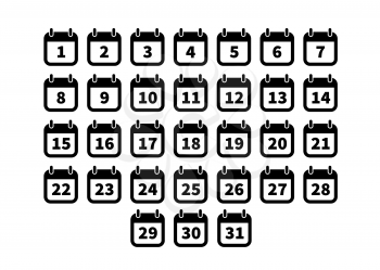 Set of simple black calendar icons isolated on white