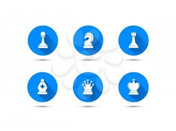Set of simple chess icons with long shadow isolated on white