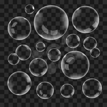 Set of white transparent vector soap bubbles