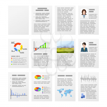 Set of typical office documents. Flat office pages isolated on white.