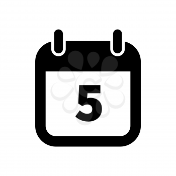 Simple black calendar icon with 5 date on white