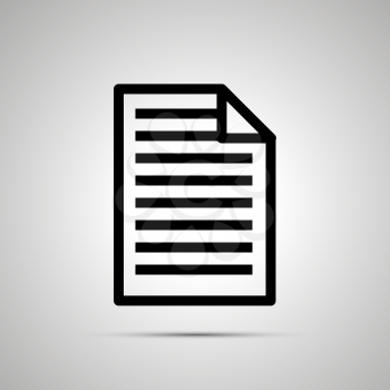 Simple black icon of document with text with shadow on light background
