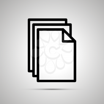 Simple black icon of pile of documents with shadow on light background