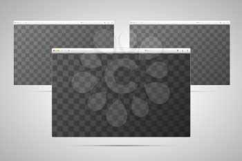 Three browsers windows with transparent place for screen on light background