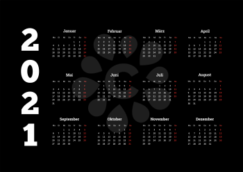 2021 year simple calendar on german language on black
