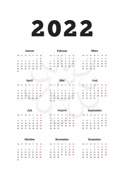2022 year simple calendar on german language, A4 size vertical sheet on white