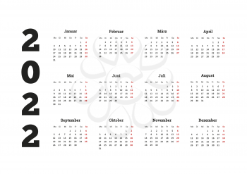 2022 year simple calendar on german language on white