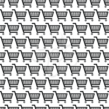 A lot of black shopping carts on white, seamless pattern